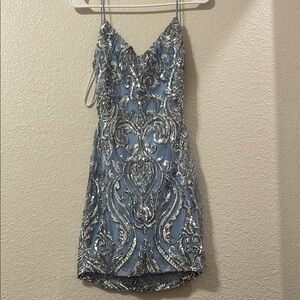 Windsor Elegant Silver and Blue Embellished Dress